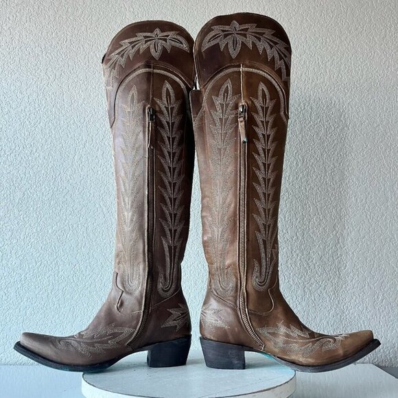 Lane LEXINGTON Over the Knee Womens Cowboy Boots 7 Brown Western Cowgirl Tall - Picture 7 of 13